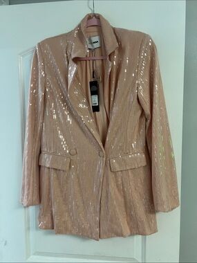 Fashion Nova Blush Sequin Blazer Jacket